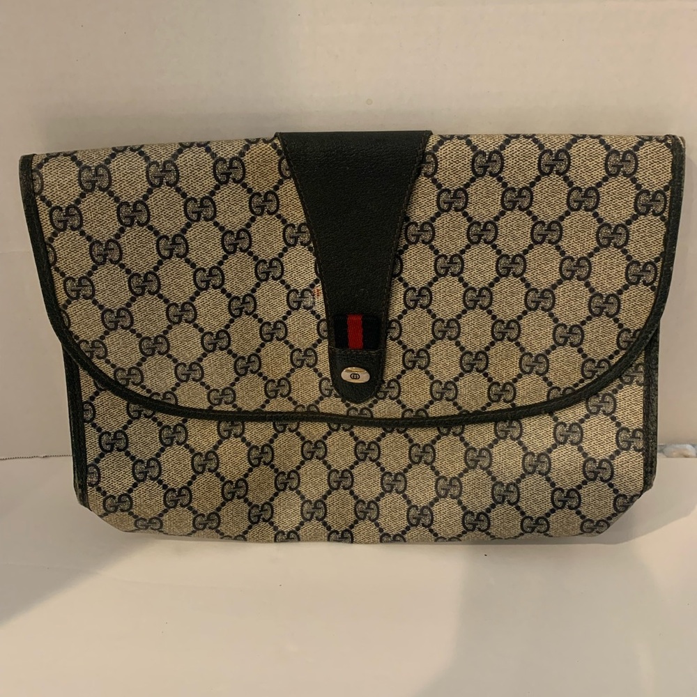 Vintage Gucci Beige and Black Monogram Clutch